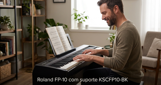 Piano Port&aacute;til Roland FP-10-BK Preto com Porta USB e Bluetooth
