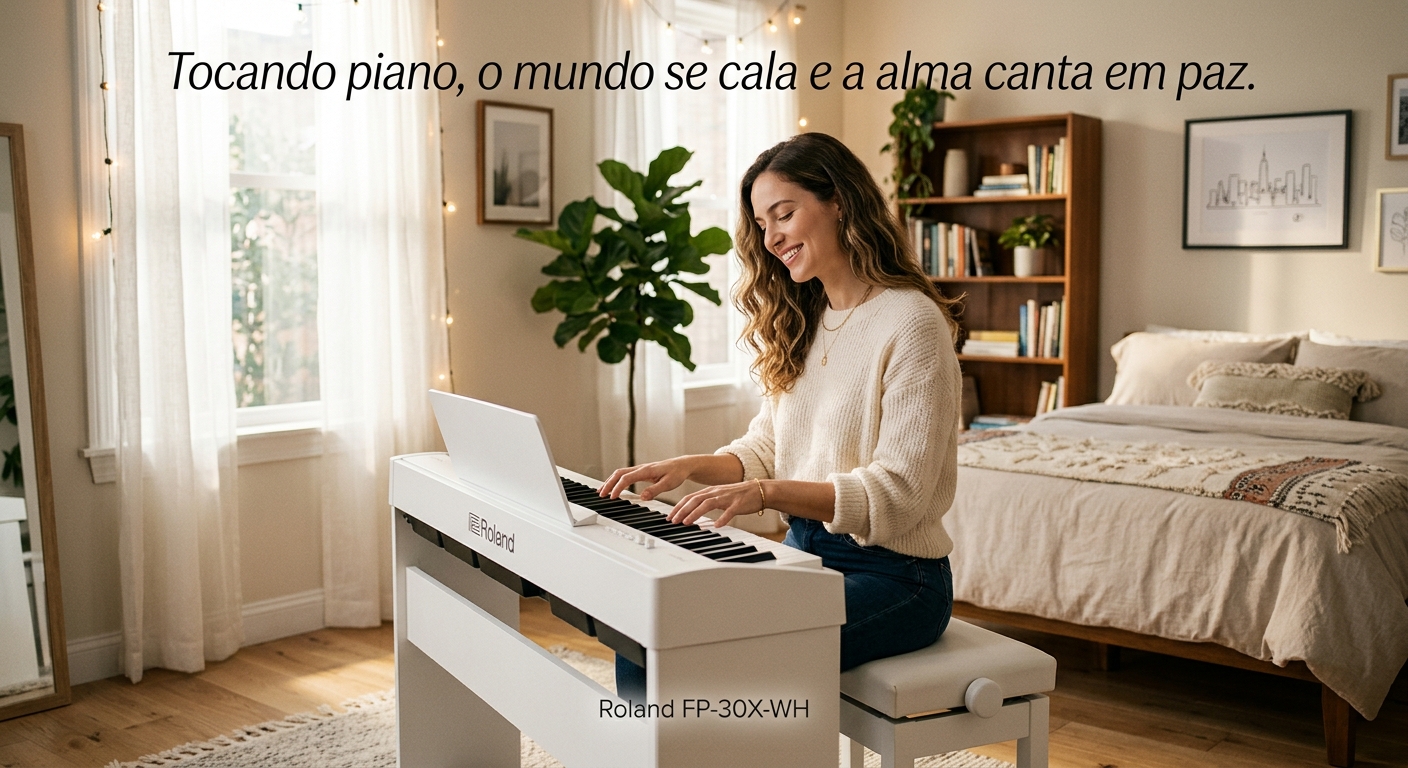 <b>Piano Port&aacute;til Roland FP-30X WH Branco com Porta USB e Bluetooth</b>